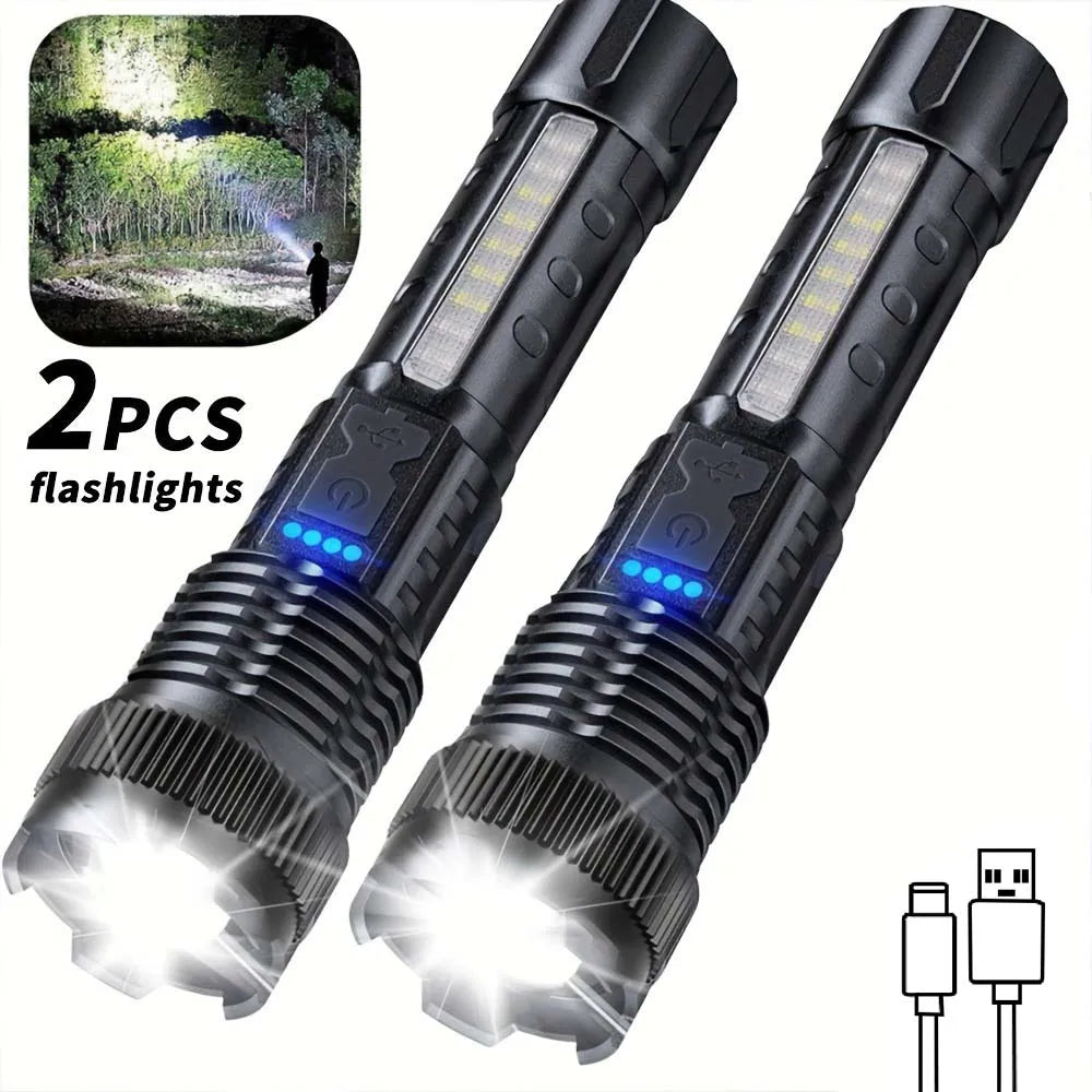 2pcs Rechargeable Zoomable Super Bright Flashlight