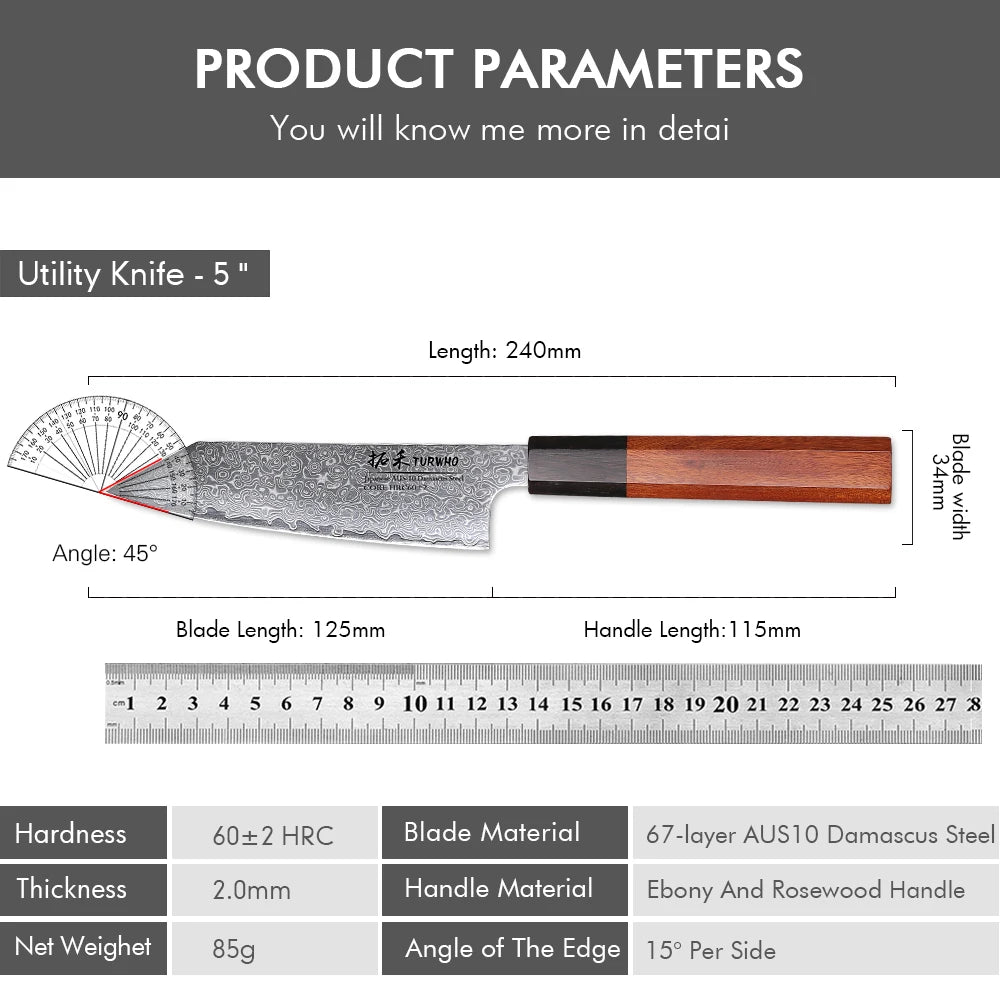 5" Kitchen Utility Knife Japanese Hand Forged Damascus Steel Chef Knives Vegetable Meat Peeling Fruit Knife Cooking Tools