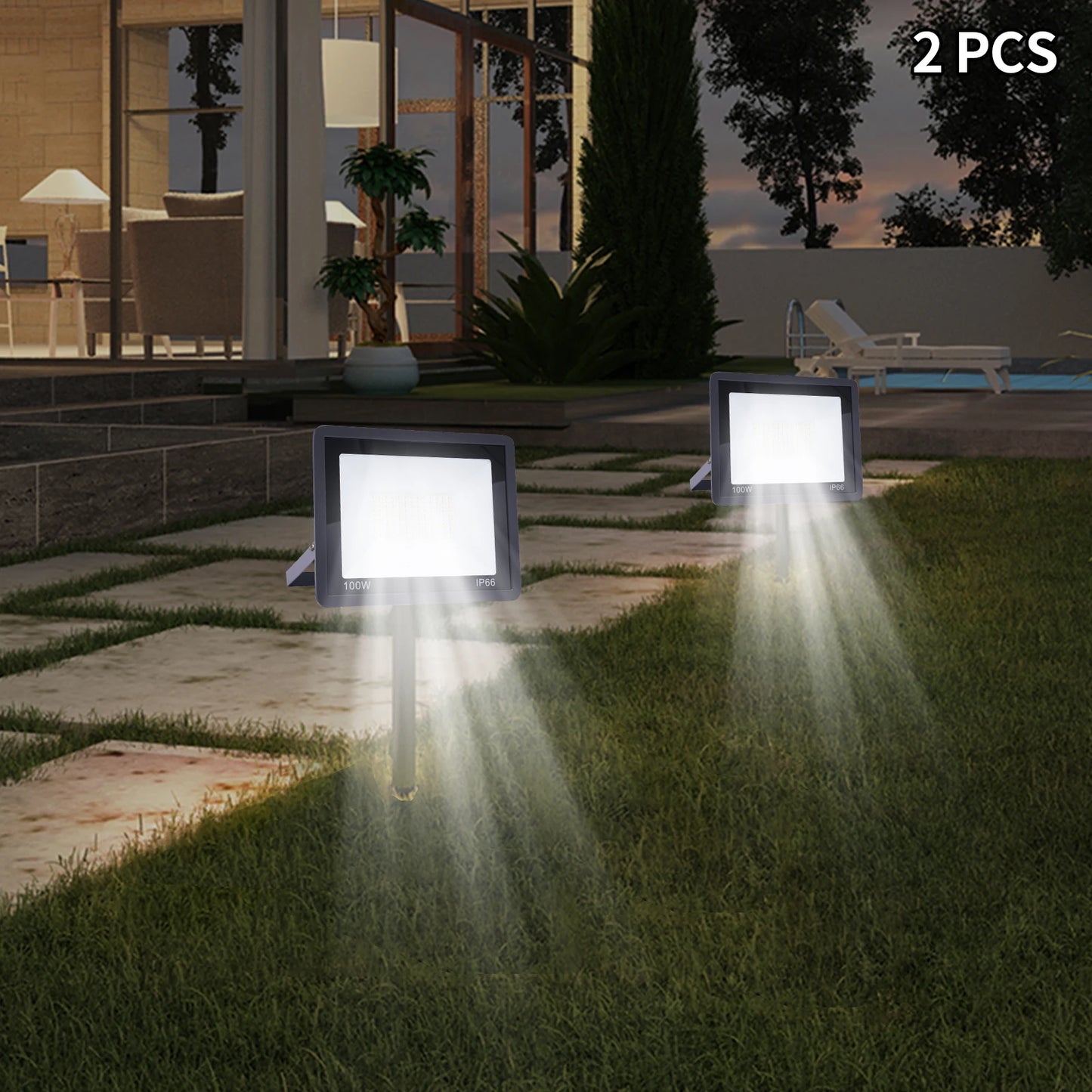 2Pcs LED Outdoor Flood Light with Plug