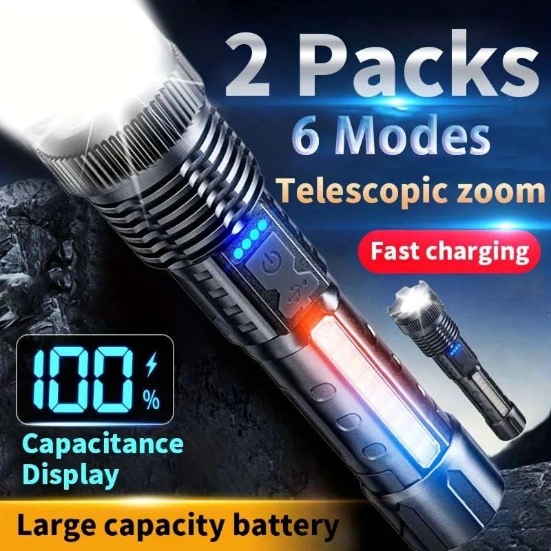 2pcs Rechargeable Zoomable Super Bright Flashlight
