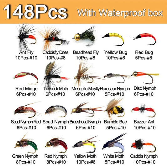 40-148Pieces/Box Trout Fly Fishing Assorted Flies Kit