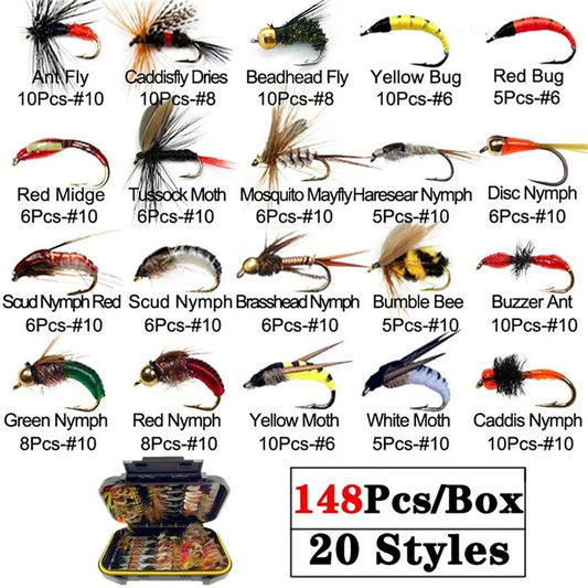 40-148Pieces/Box Trout Fly Fishing Assorted Flies Kit