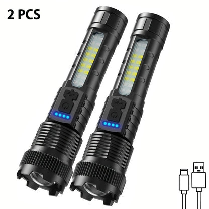 2pcs Rechargeable Zoomable Super Bright Flashlight