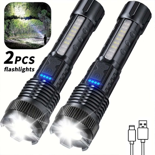 2pcs Rechargeable Zoomable Super Bright Flashlight