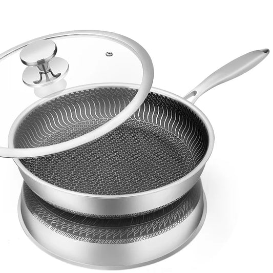 Stainless Steel Nonstick Honeycomb Fry Pan W/Lid