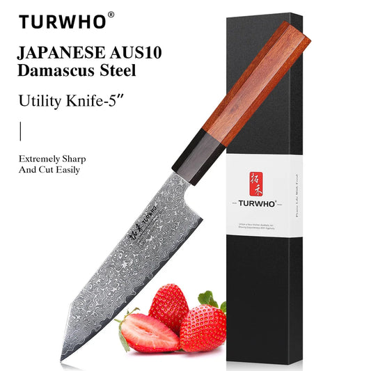 5" Kitchen Utility Knife Japanese Hand Forged Damascus Steel Chef Knives Vegetable Meat Peeling Fruit Knife Cooking Tools