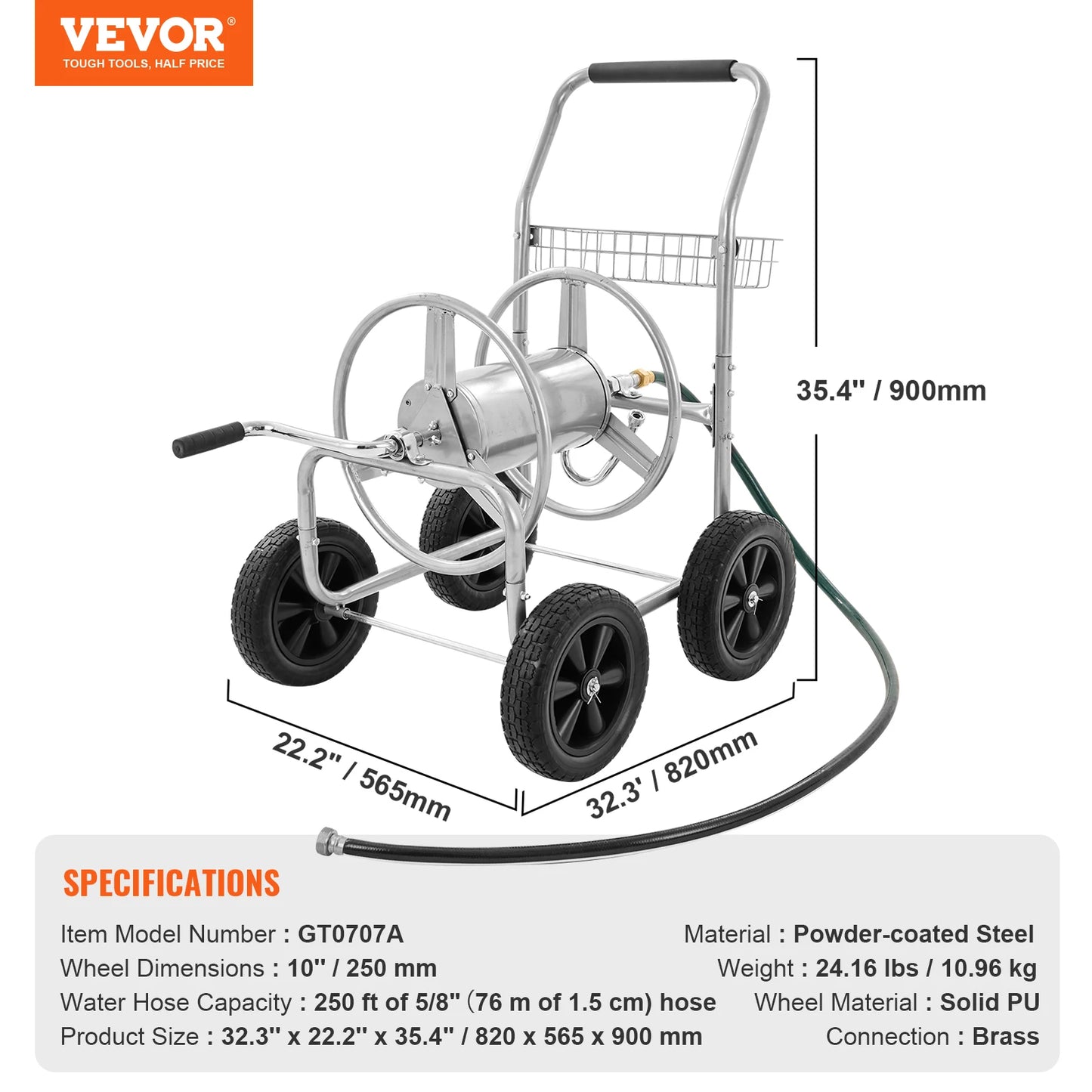 250ft Heavy Duty Hose Reel Cart