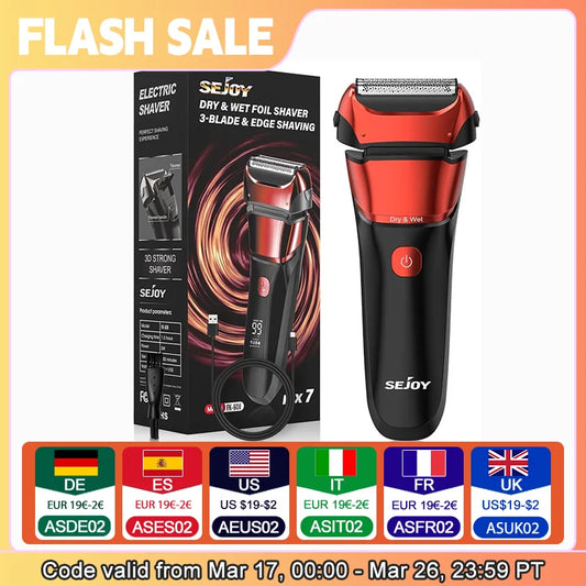 Electric Razor with 3-Blade Edge Shaving Area